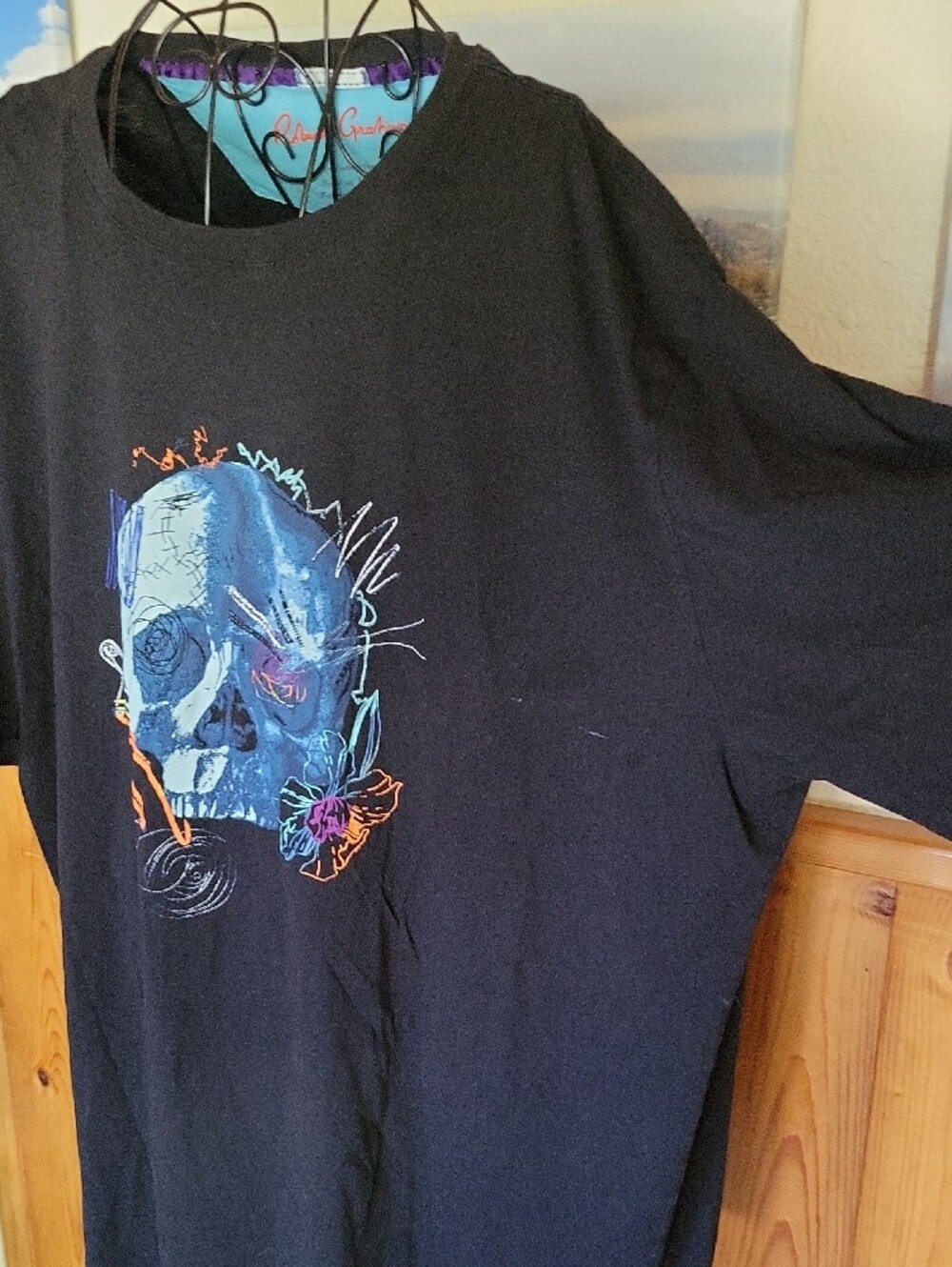 Robert Graham Black Short Sleeve Tee with Blue Skull and Neon Accents - Picture 3 of 5